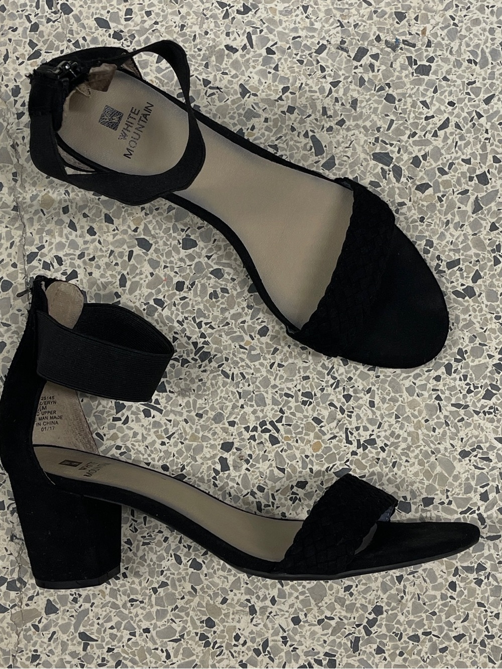 White Mountain Black Braided Toe Ankle-Strap Block Heels